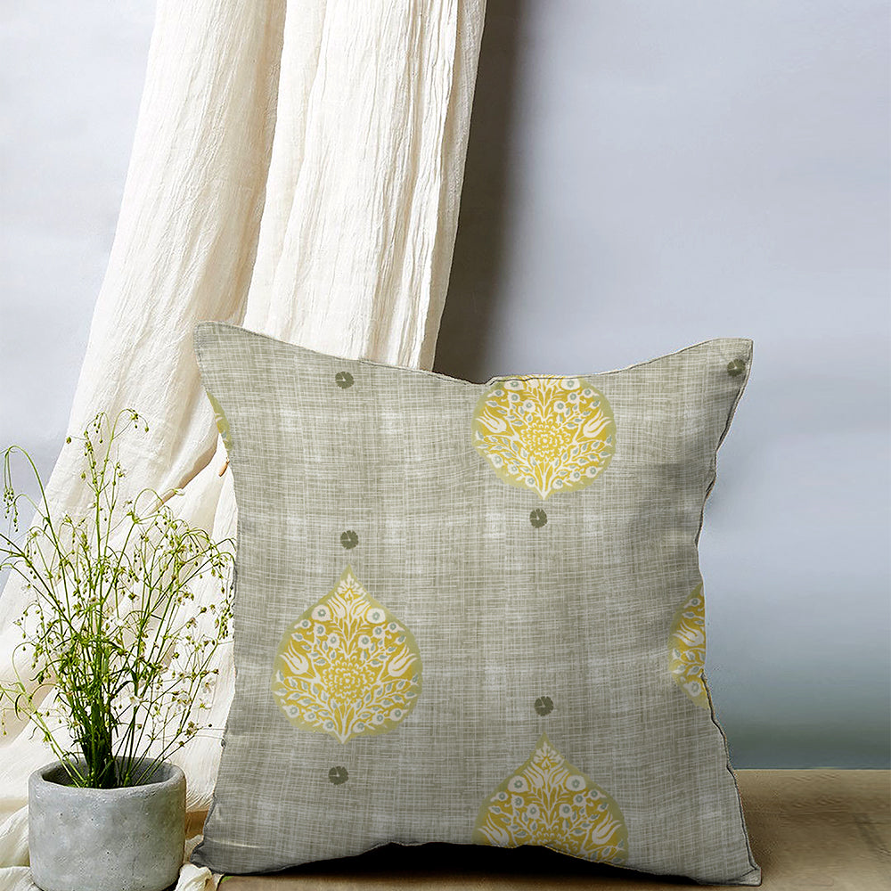 Buy Leafy Charms Mustard Yellow Heavy Matte Cushion Covers Online Drape Story Spaces Drapestory