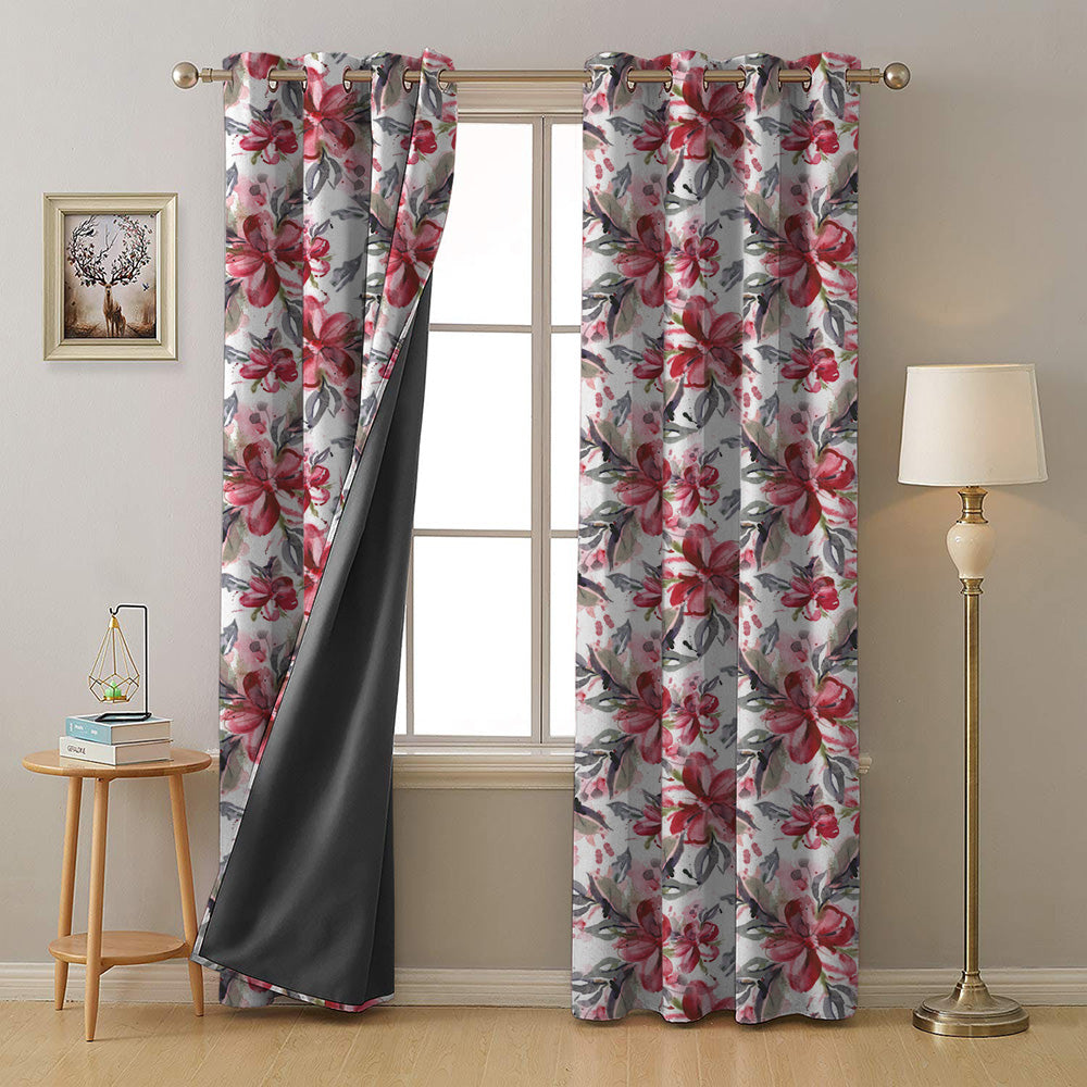 Watercoloured Floral Pink Blackout Eyelet Curtains