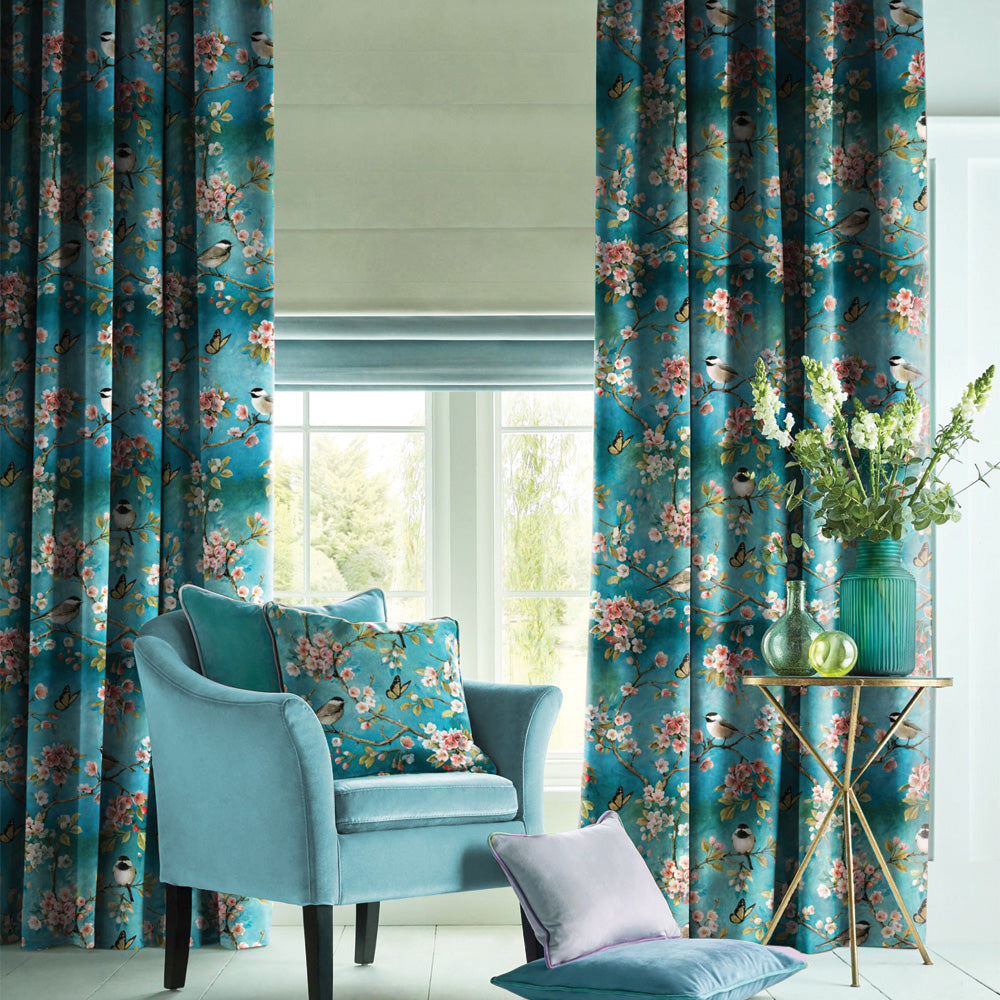 Buy Floral Fantasy Blue Room Darkening Curtains Online | Drape Story ...