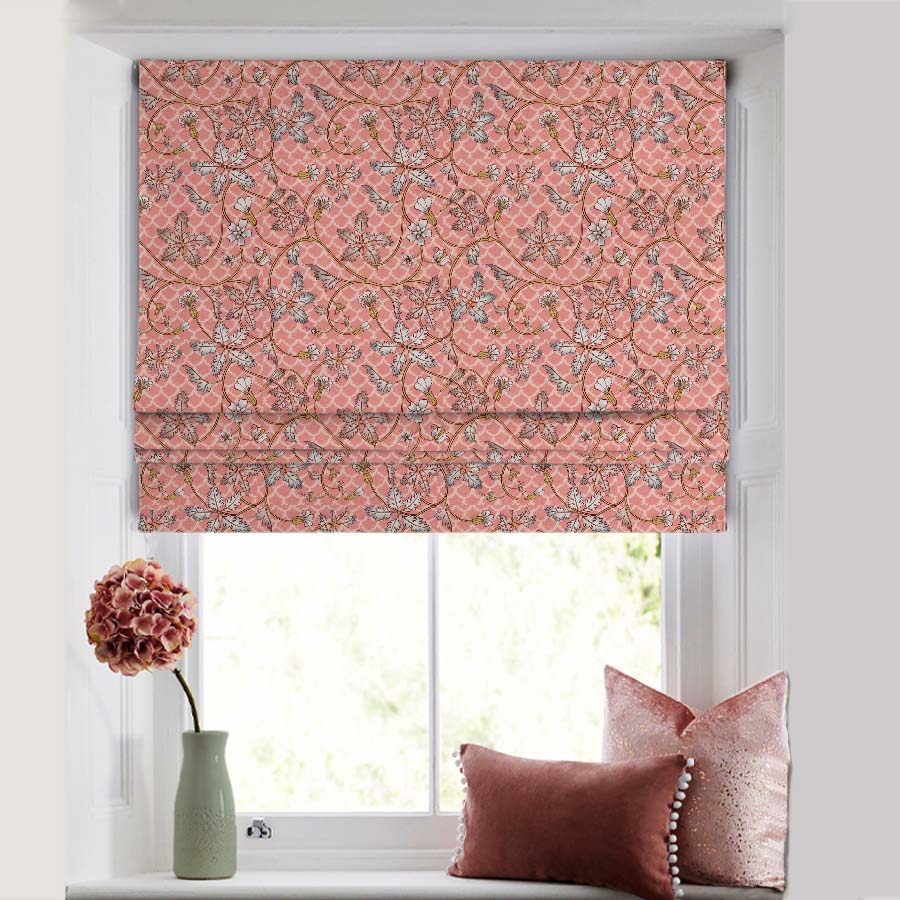 Buy Floral Satin Bubblegum Pink Roman Blind Online | Drape Story ...