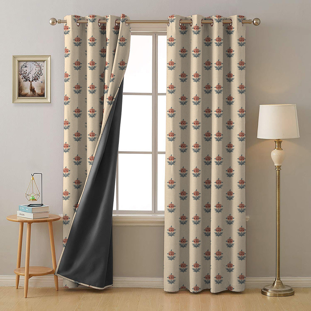 Botanical Bliss Multi Colour Red Floral Blackout Curtains