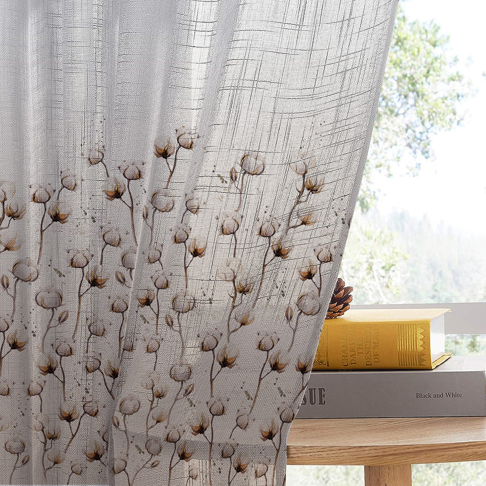 Cotton Blossom Floral Linen Sheer Curtain Set Of 2 DS556 – Spaces Drapestory