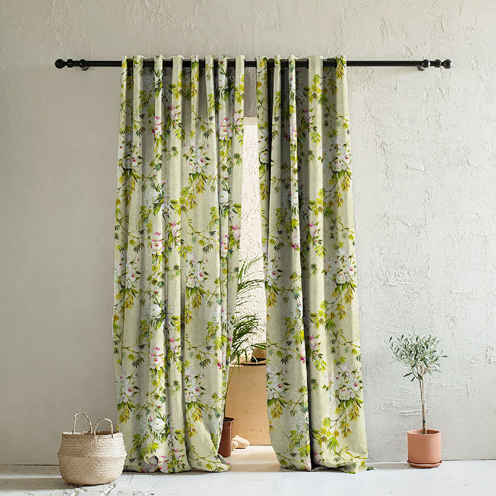 Buy Subdued Blossoms Green Room Darkening Curtains Online | Drape Story ...